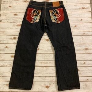 Vintage Y2K 2008 Men’s Ed Hardy Button Fly Eagle/Snake Baggy Jeans 38